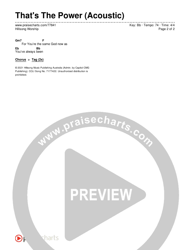 That's The Power (Acoustic) Chords & Lyrics (Hillsong Worship)