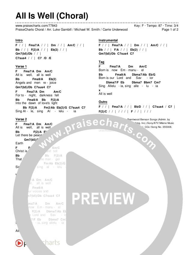 All Is Well (Choral Anthem SATB) Chords & Lyrics (Michael W. Smith / Carrie Underwood / Arr. Luke Gambill)