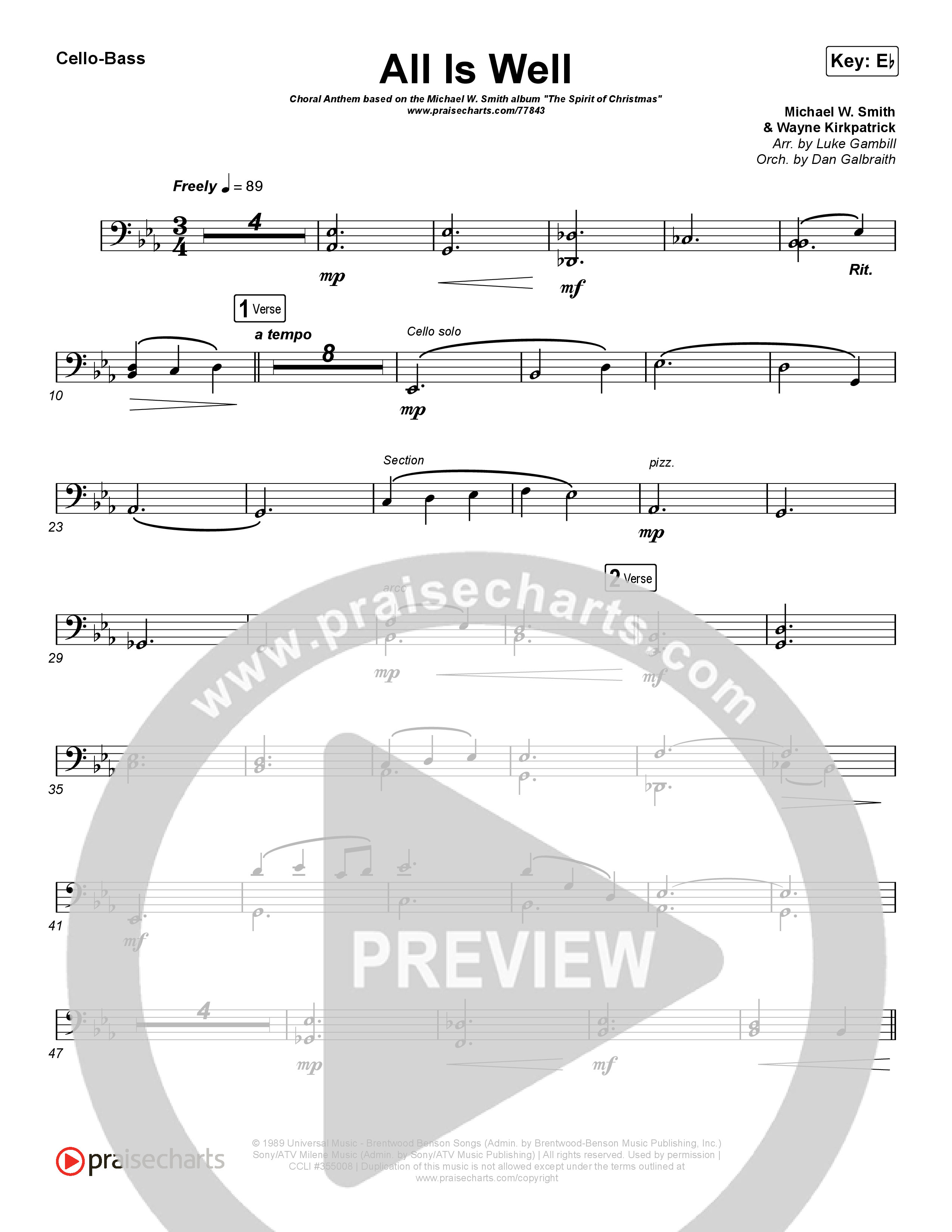 All Is Well (Choral Anthem SATB) Cello/Bass (Michael W. Smith / Carrie Underwood / Arr. Luke Gambill)