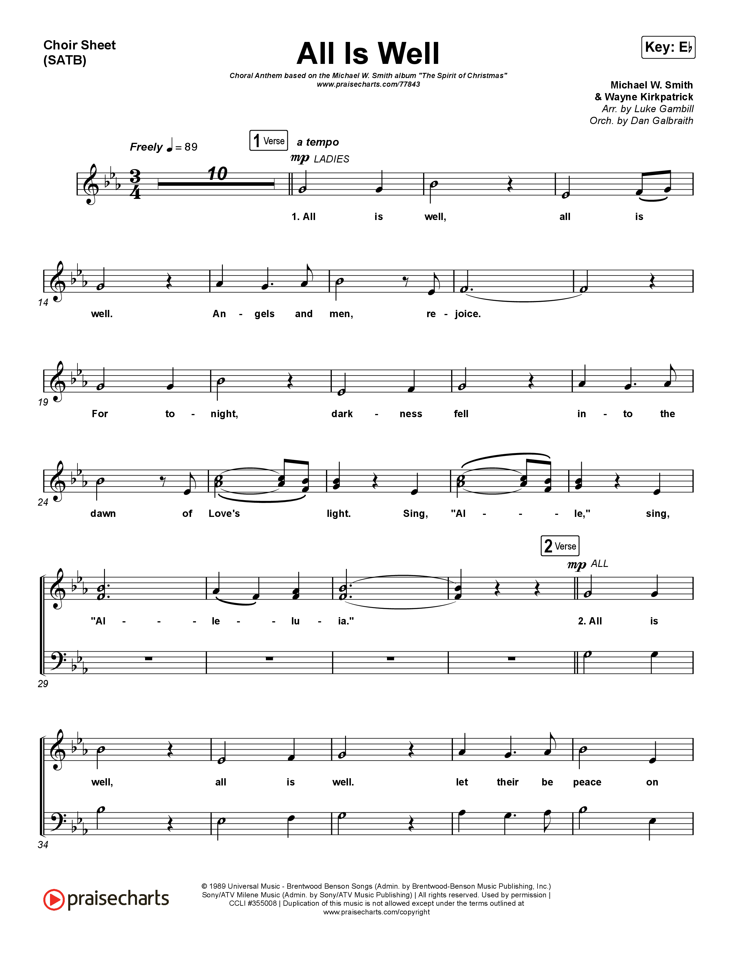 All Is Well (Choral Anthem SATB) Choir Sheet (SATB) (Michael W. Smith / Carrie Underwood / Arr. Luke Gambill)