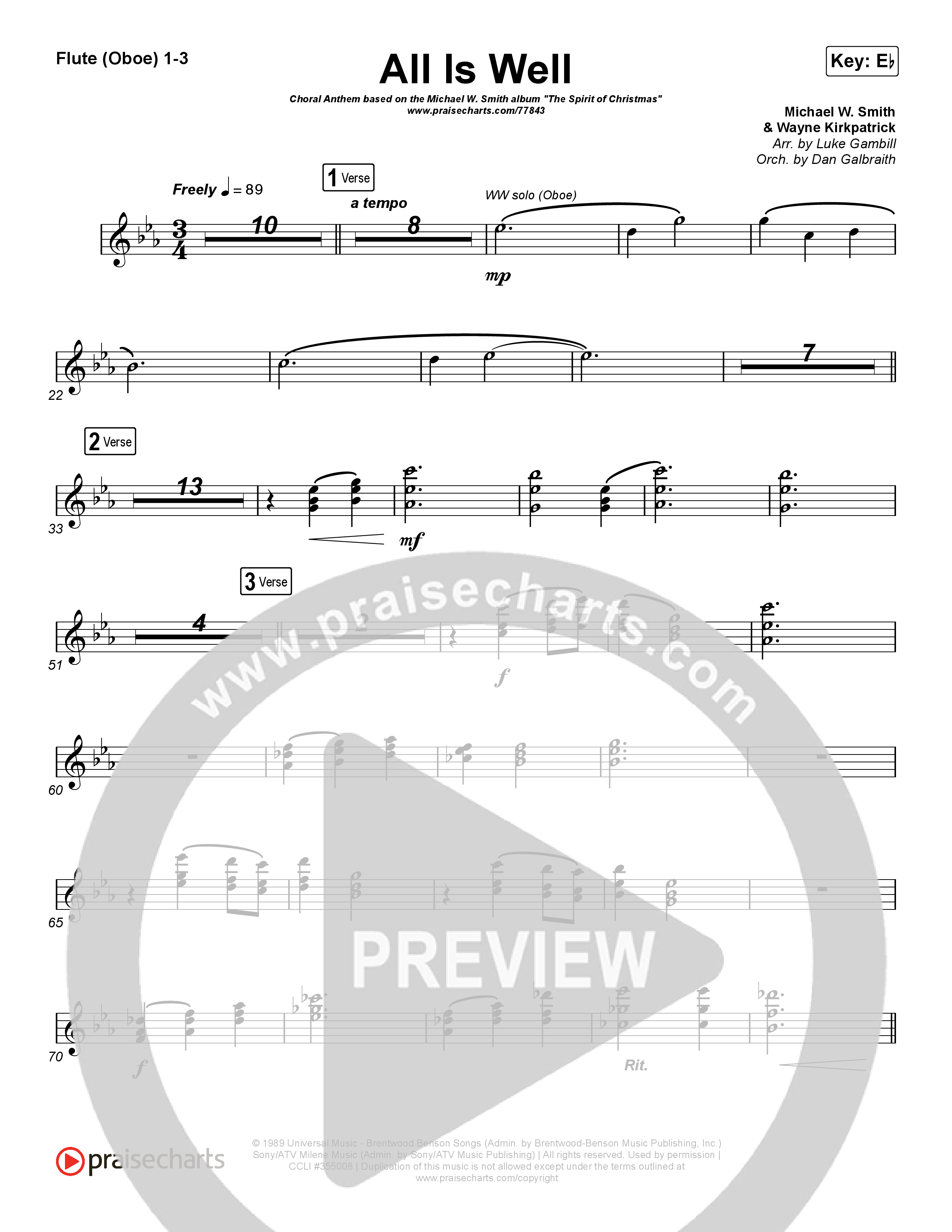 All Is Well (Choral Anthem SATB) Flute/Oboe 1/2/3 (Michael W. Smith / Carrie Underwood / Arr. Luke Gambill)