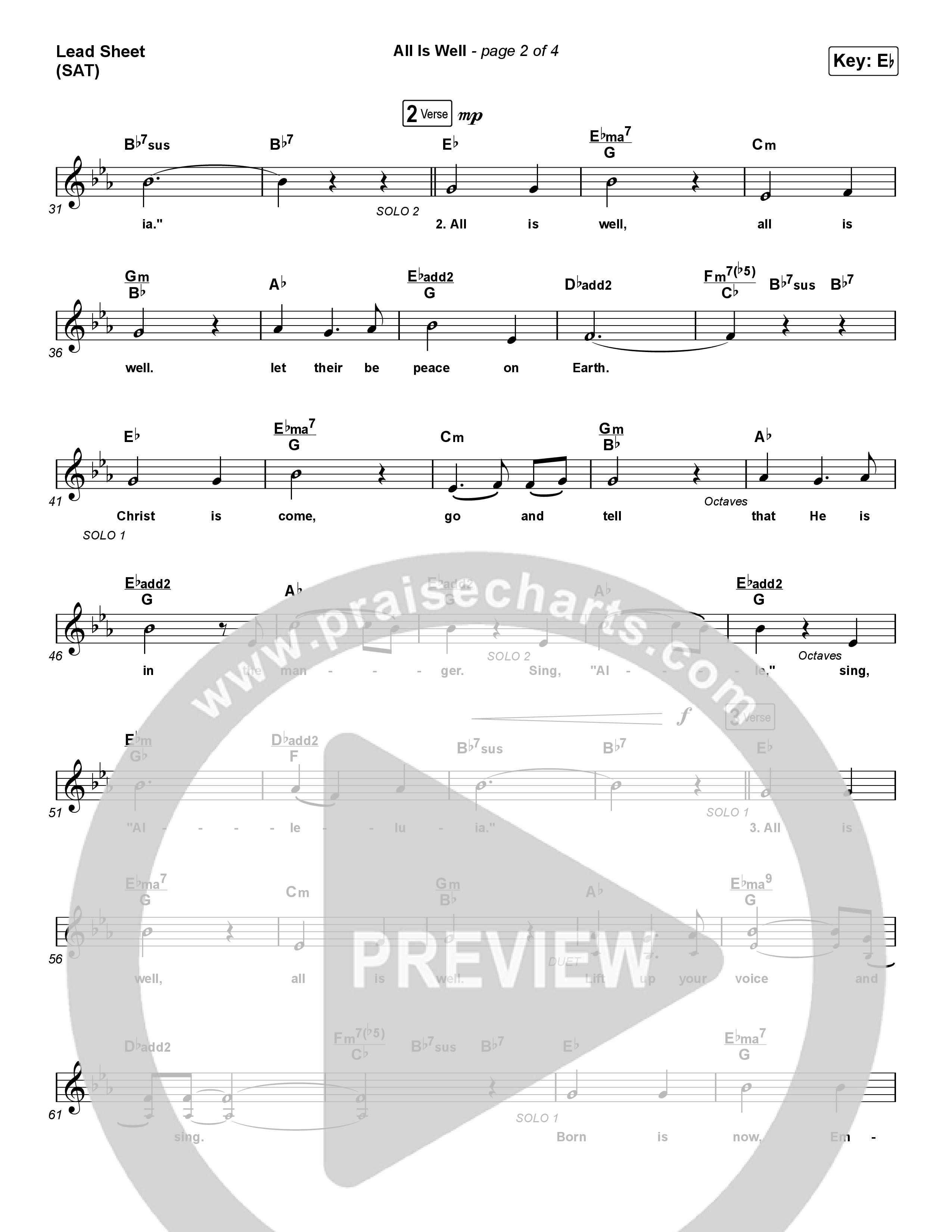 All Is Well (Choral Anthem SATB) Lead Sheet (SAT) (Michael W. Smith / Carrie Underwood / Arr. Luke Gambill)