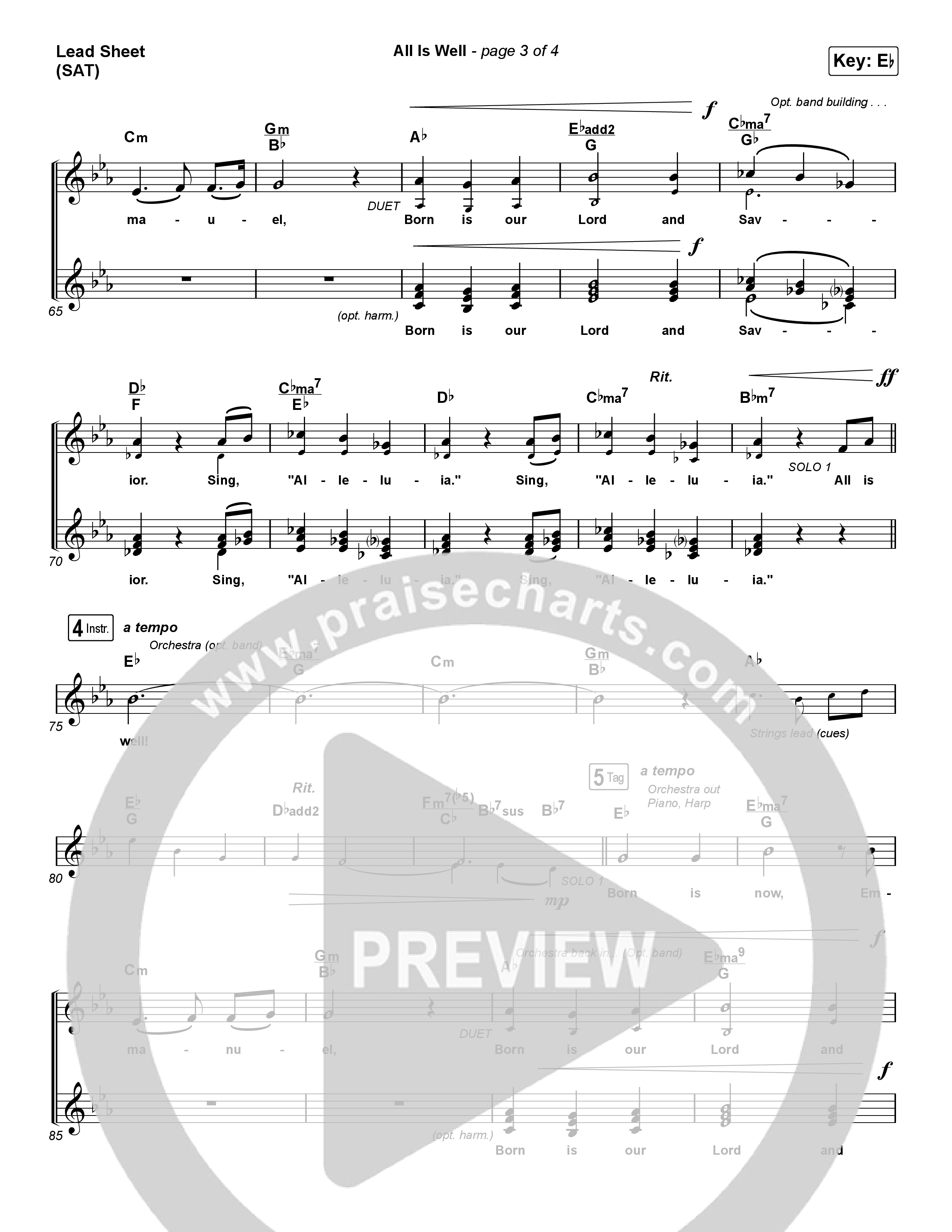 All Is Well (Choral Anthem SATB) Lead Sheet (SAT) (Michael W. Smith / Carrie Underwood / Arr. Luke Gambill)