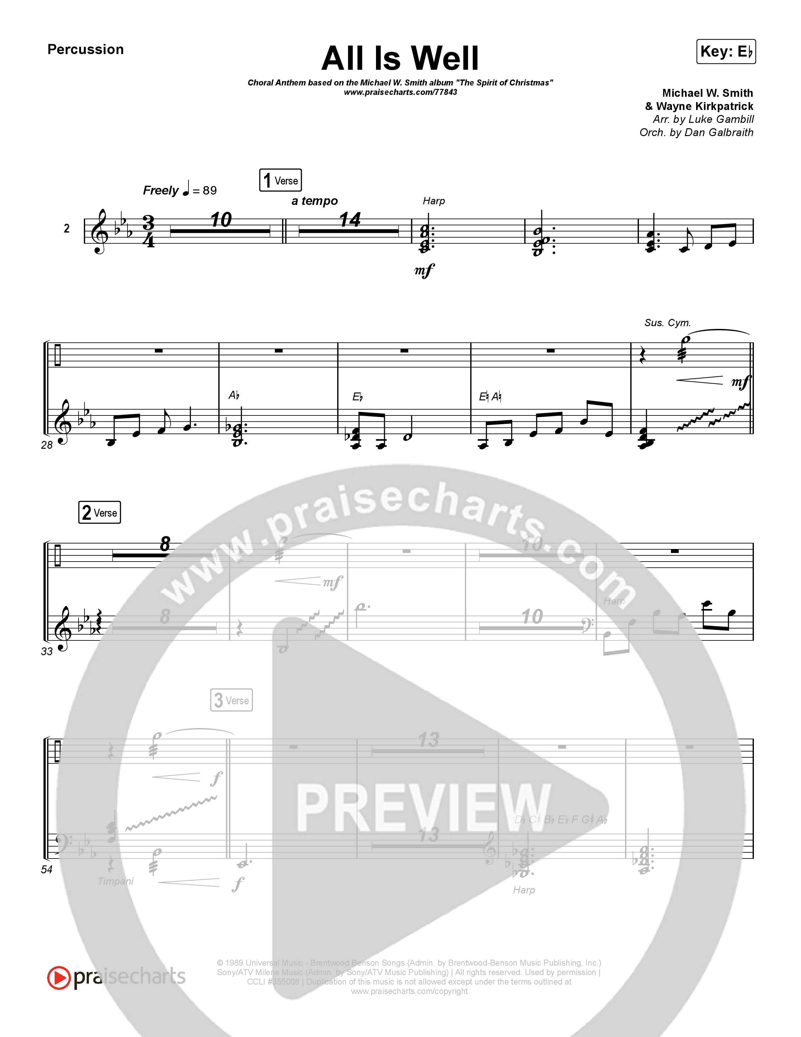 All Is Well (Choral Anthem SATB) Percussion (Michael W. Smith / Carrie Underwood / Arr. Luke Gambill)