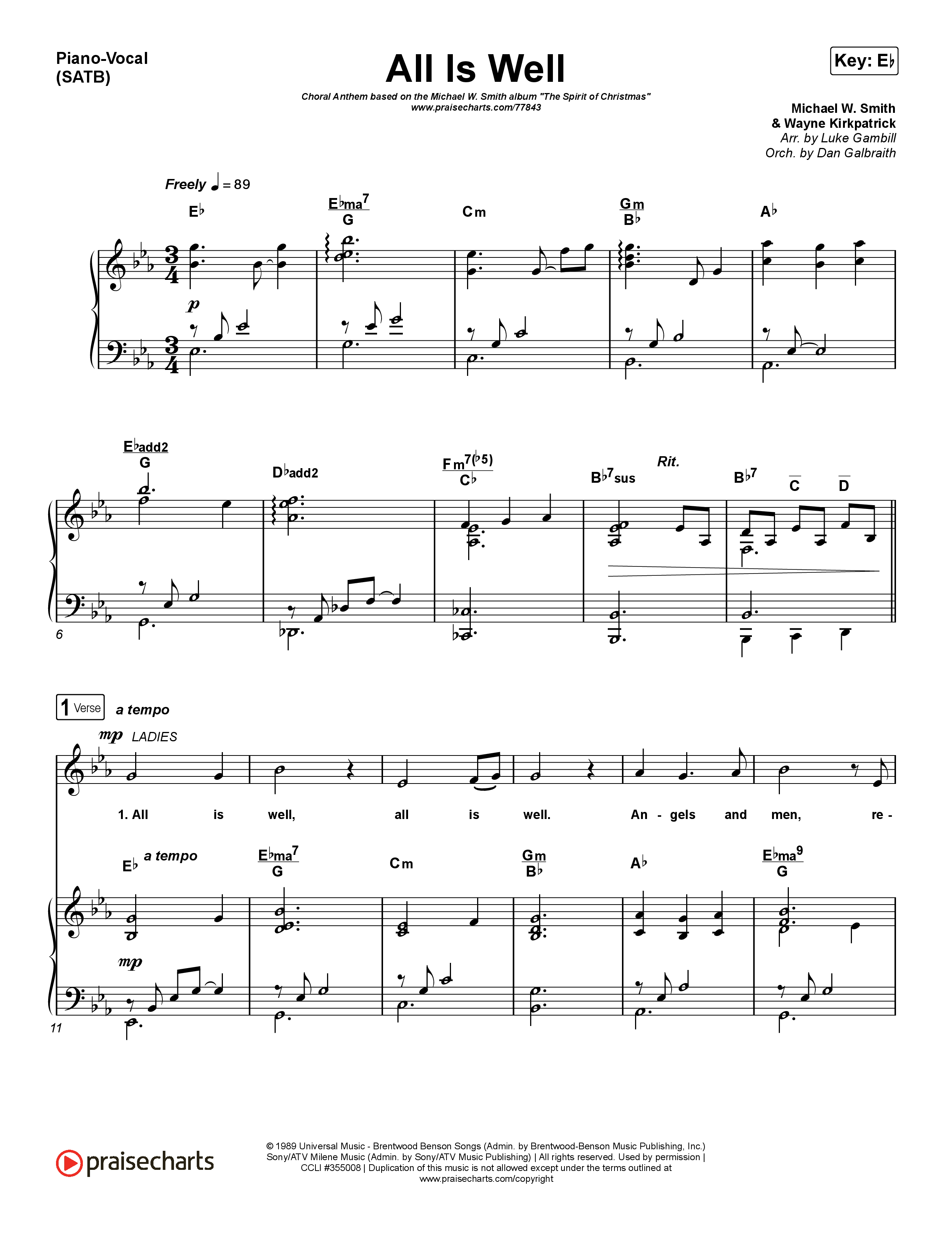 All Is Well (Choral Anthem SATB) Piano/Vocal Pack (Michael W. Smith / Carrie Underwood / Arr. Luke Gambill)