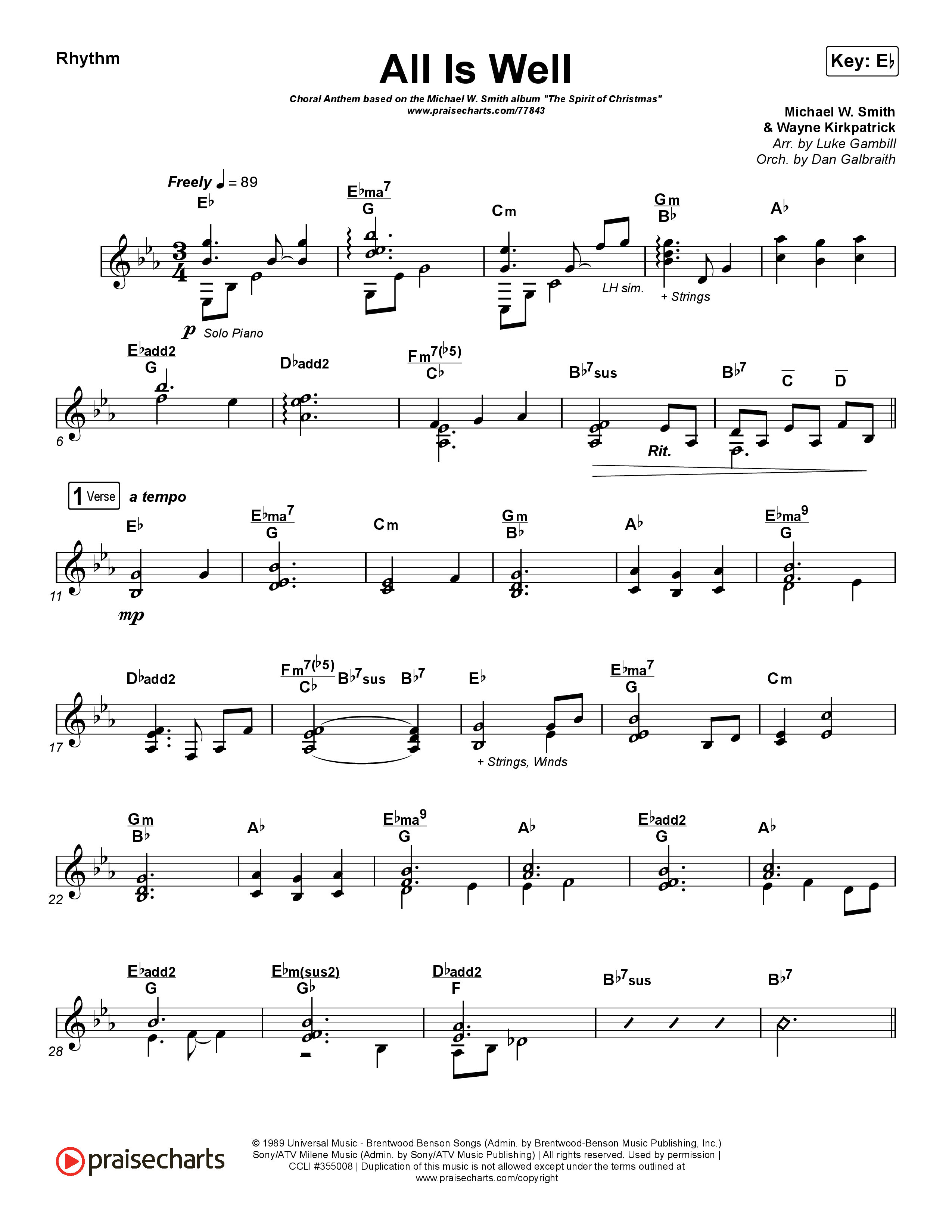 All Is Well (Choral Anthem SATB) Rhythm Chart (Michael W. Smith / Carrie Underwood / Arr. Luke Gambill)