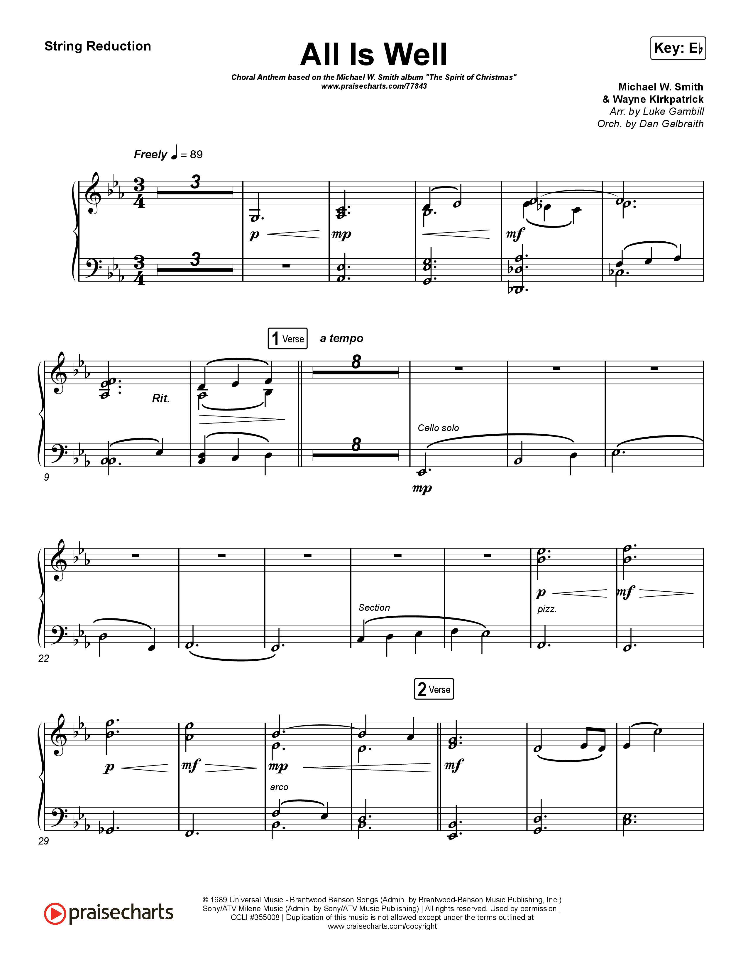 All Is Well (Choral Anthem SATB) String Reduction (Michael W. Smith / Carrie Underwood / Arr. Luke Gambill)