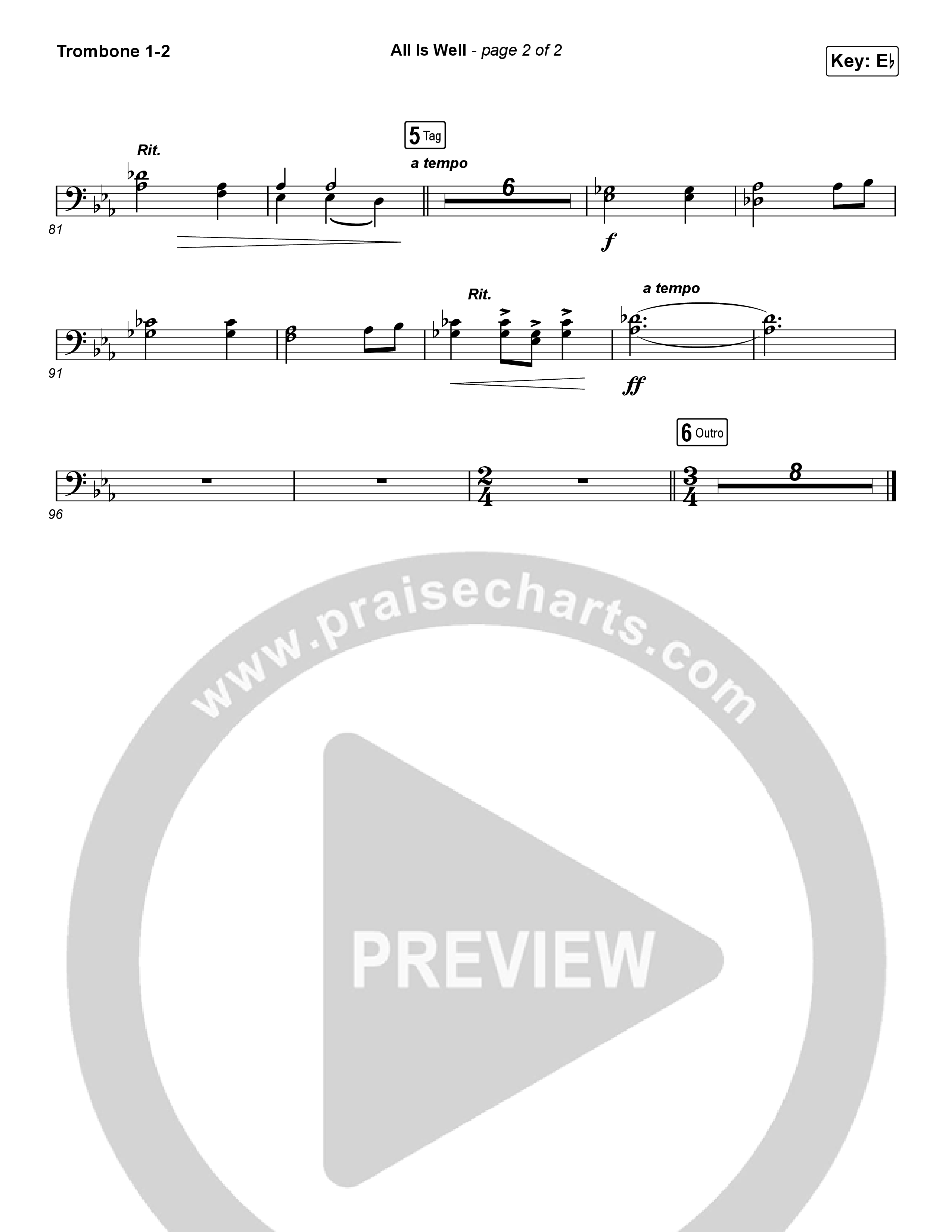 All Is Well (Choral Anthem SATB) Trombone 1/2 (Michael W. Smith / Carrie Underwood / Arr. Luke Gambill)