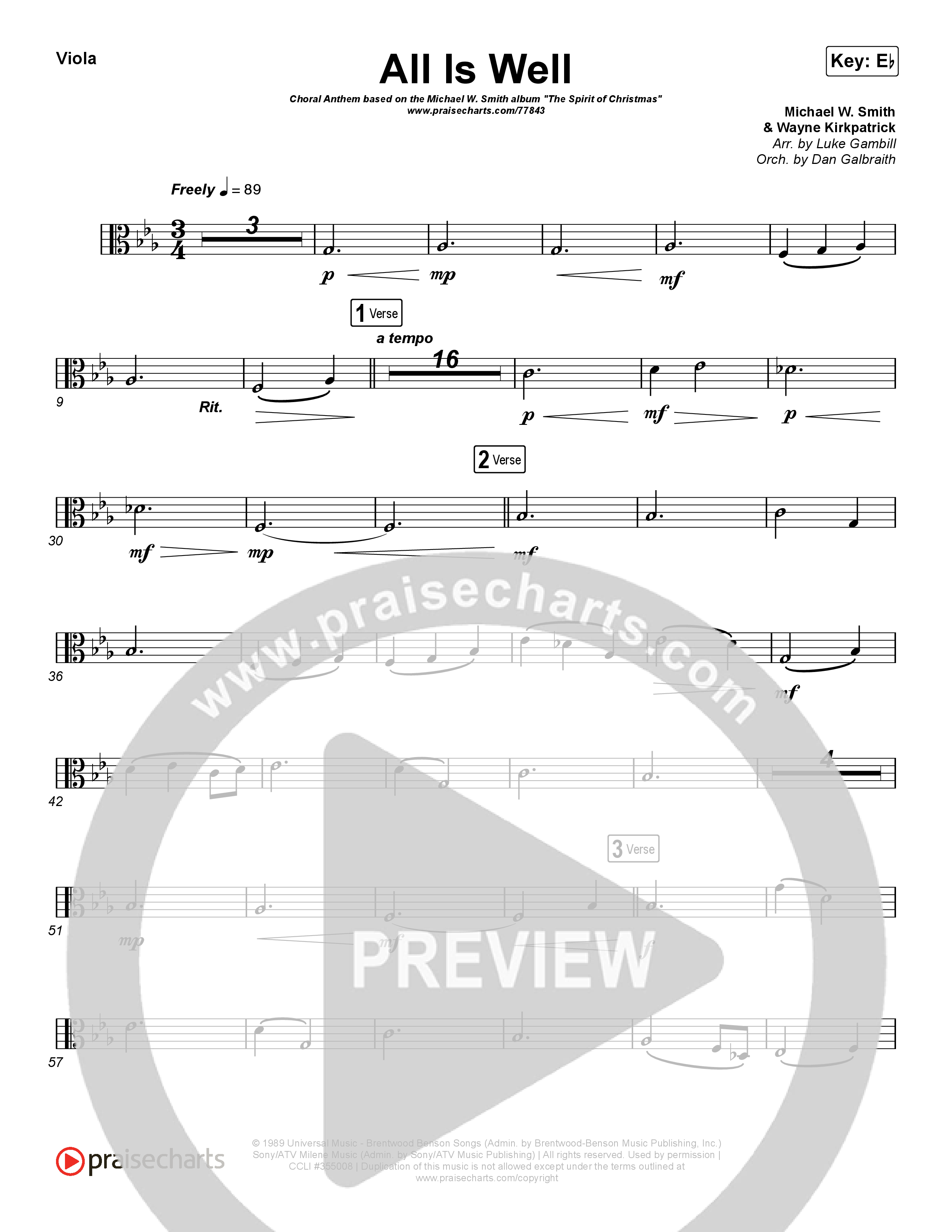 All Is Well (Choral Anthem SATB) Viola (Michael W. Smith / Carrie Underwood / Arr. Luke Gambill)