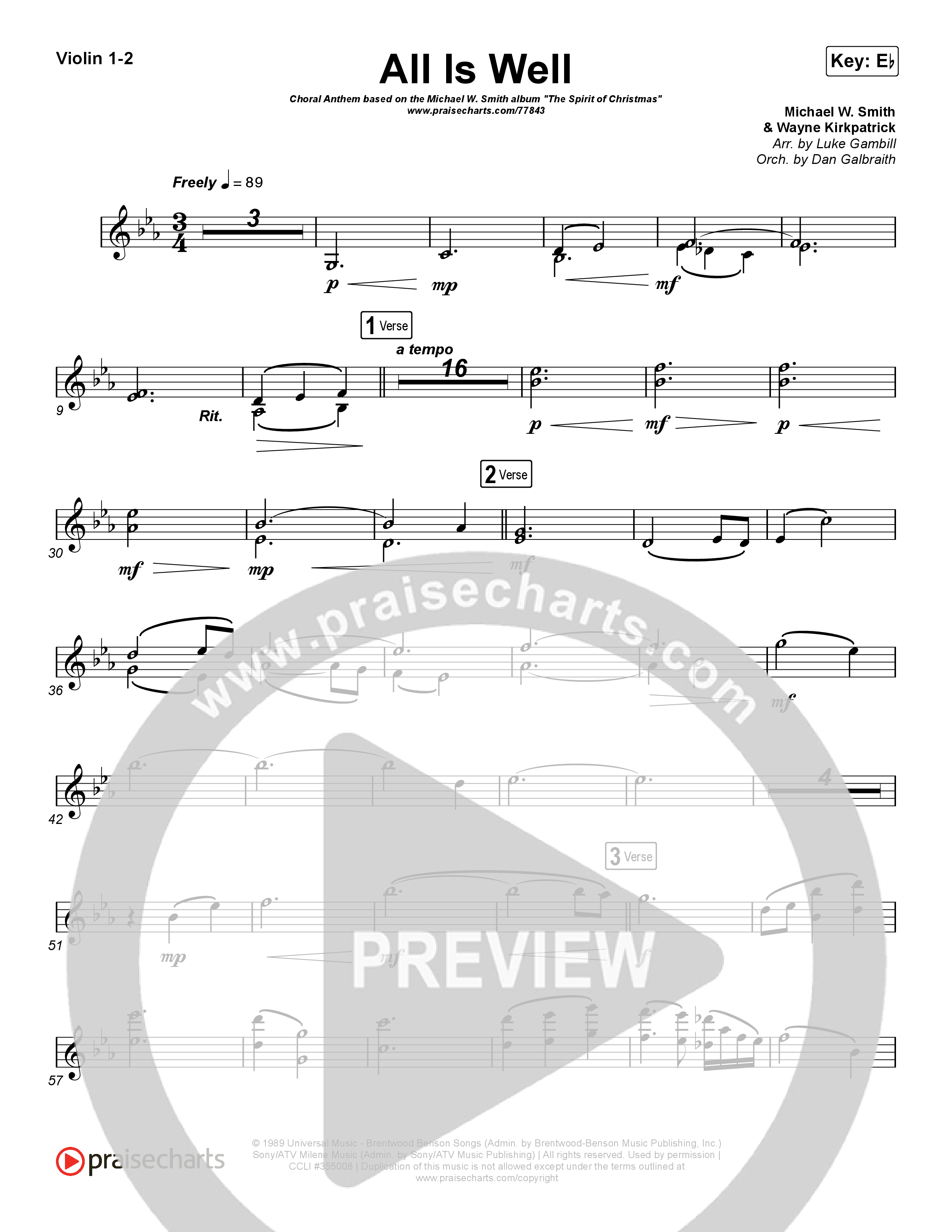 All Is Well (Choral Anthem SATB) String Pack (Michael W. Smith / Carrie Underwood / Arr. Luke Gambill)