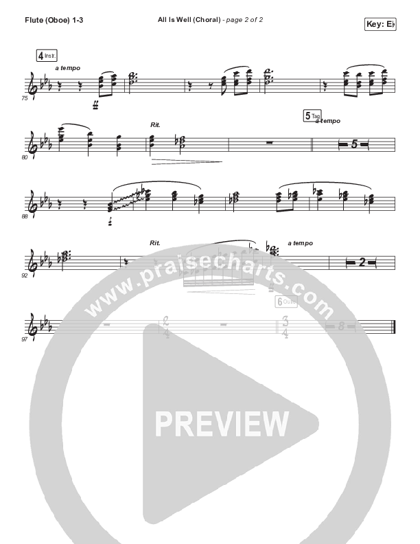 All Is Well (Choral Anthem SATB) Flute/Oboe 1/2/3 (Michael W. Smith / Carrie Underwood / Arr. Luke Gambill)