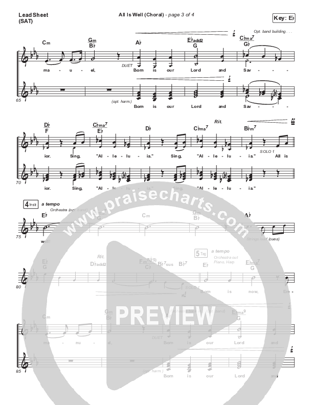 All Is Well (Choral Anthem SATB) Lead Sheet (SAT) (Michael W. Smith / Carrie Underwood / Arr. Luke Gambill)