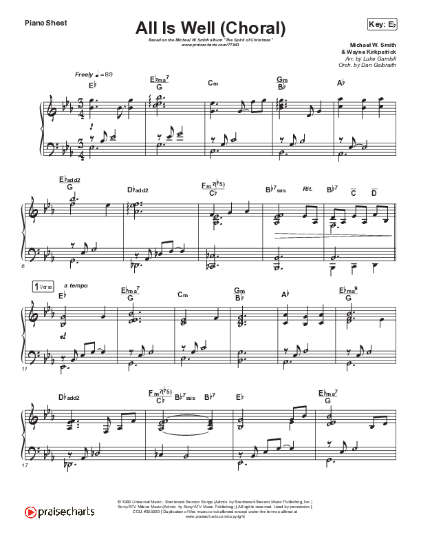 All Is Well (Choral Anthem SATB) Piano Sheet (Michael W. Smith / Carrie Underwood / Arr. Luke Gambill)