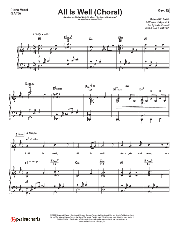 All Is Well (Choral Anthem SATB) Piano/Vocal Pack (Michael W. Smith / Carrie Underwood / Arr. Luke Gambill)