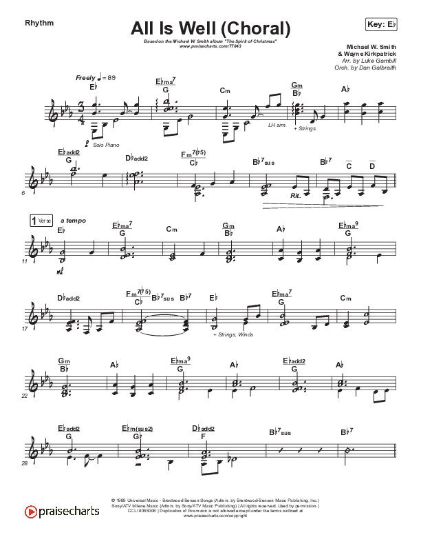 All Is Well (Choral Anthem SATB) Rhythm Chart (Michael W. Smith / Carrie Underwood / Arr. Luke Gambill)