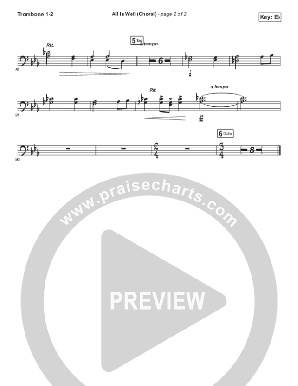All Is Well (Choral Anthem SATB) Trombone 1/2 (Michael W. Smith / Carrie Underwood / Arr. Luke Gambill)