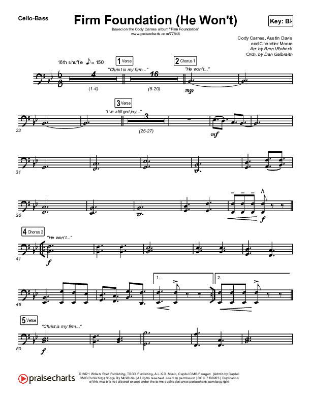 Firm Foundation (He Won't) (Live) Cello/Bass (Cody Carnes)