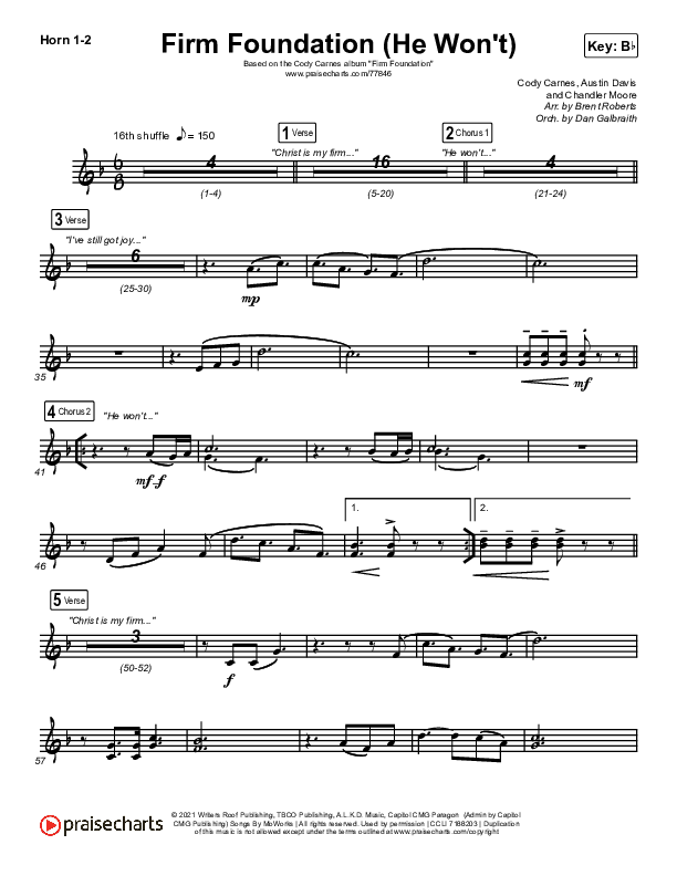 Firm Foundation (He Won't) (Live) Brass Pack (Cody Carnes)