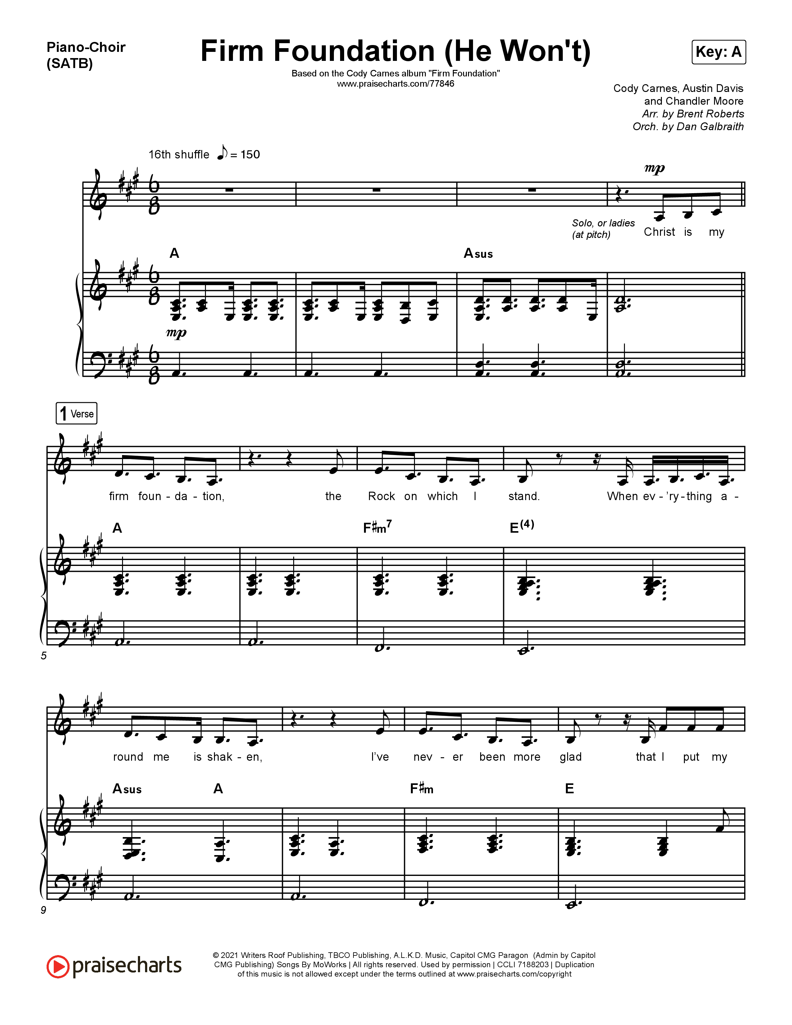 Firm Foundation (He Won't) (Live) Piano/Choir (SATB) (Cody Carnes)