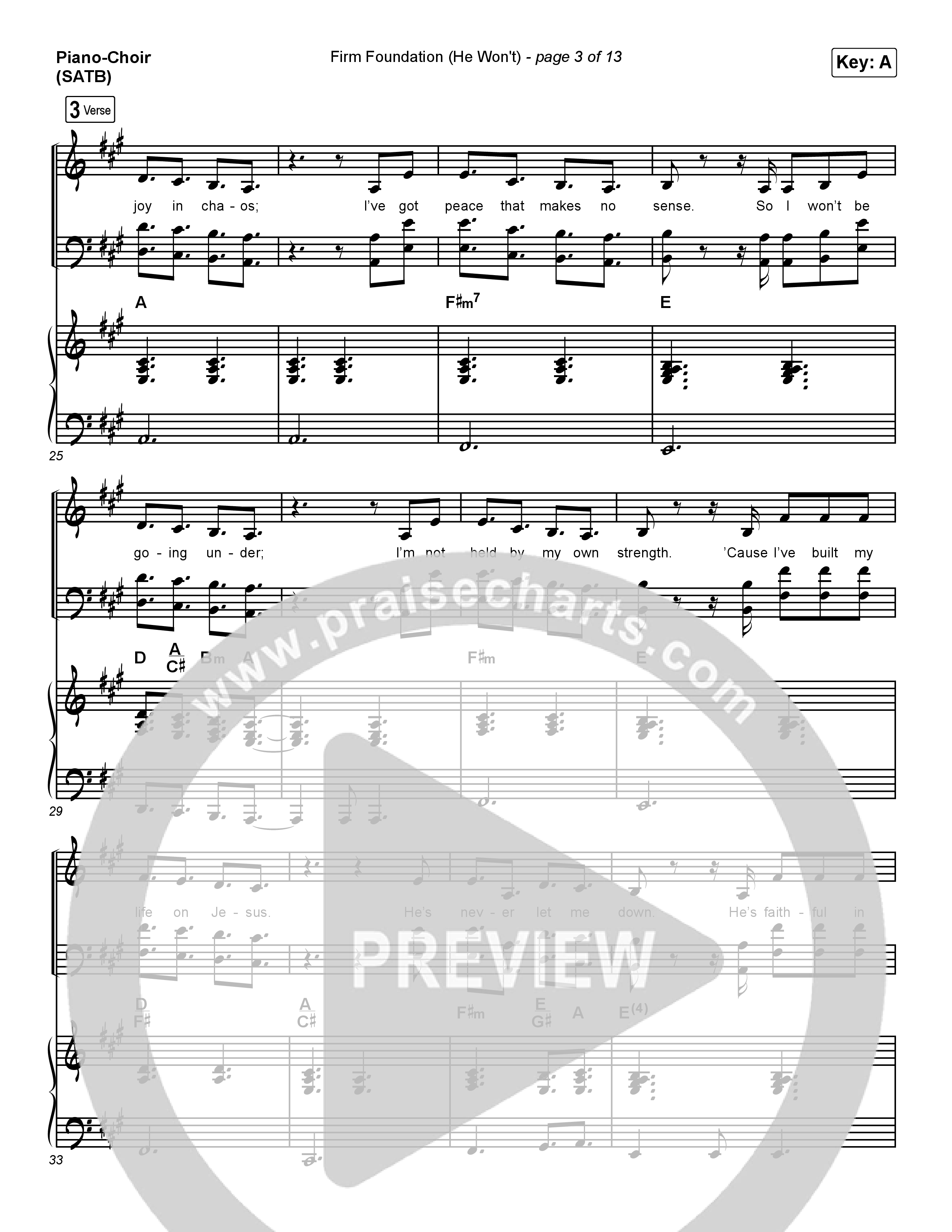 Firm Foundation (He Won't) (Live) Piano/Choir (SATB) (Cody Carnes)