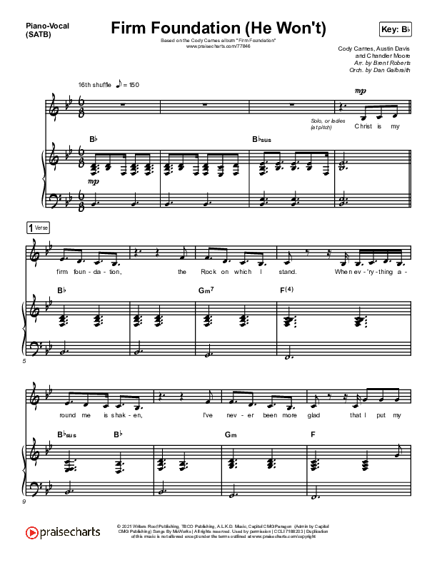 Firm Foundation (He Won't) (Live) Sheet Music PDF (Cody Carnes) -  PraiseCharts