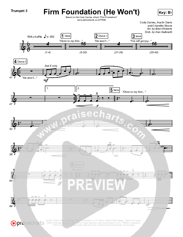 Firm Foundation (He Won't) (Live) Trumpet 1,2 (Cody Carnes)