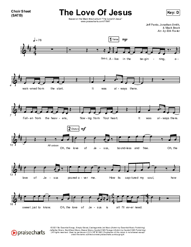 The Love Of Jesus Choir Sheet (SATB) (Mack Brock)