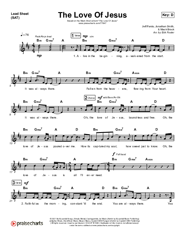 The Love Of Jesus Lead Sheet (SAT) (Mack Brock)