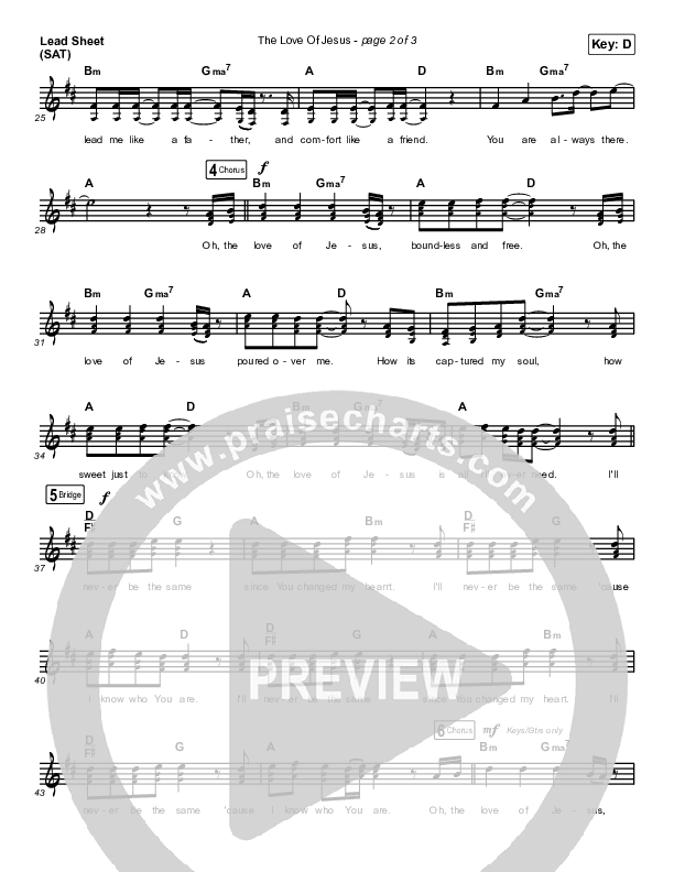 The Love Of Jesus Lead Sheet (SAT) (Mack Brock)