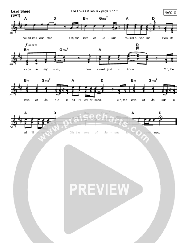 The Love Of Jesus Lead Sheet (SAT) (Mack Brock)