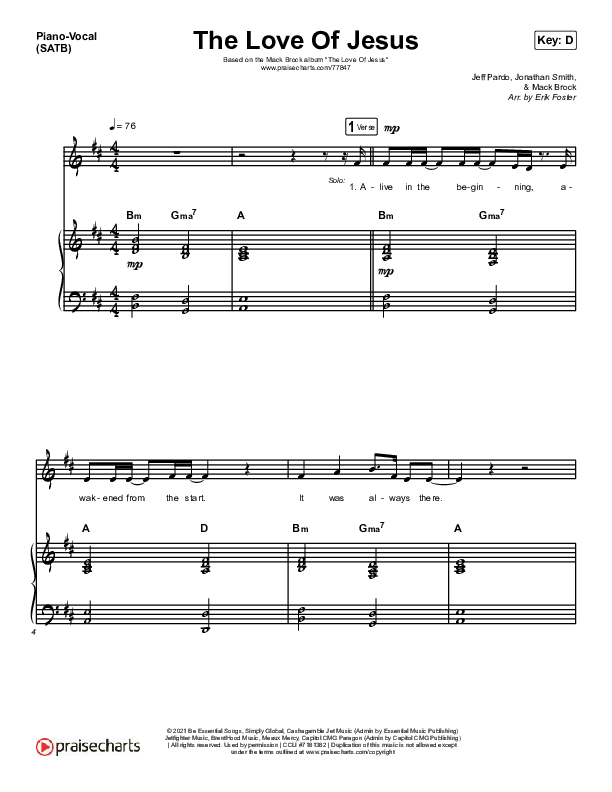 The Love Of Jesus Piano/Vocal (SATB) (Mack Brock)