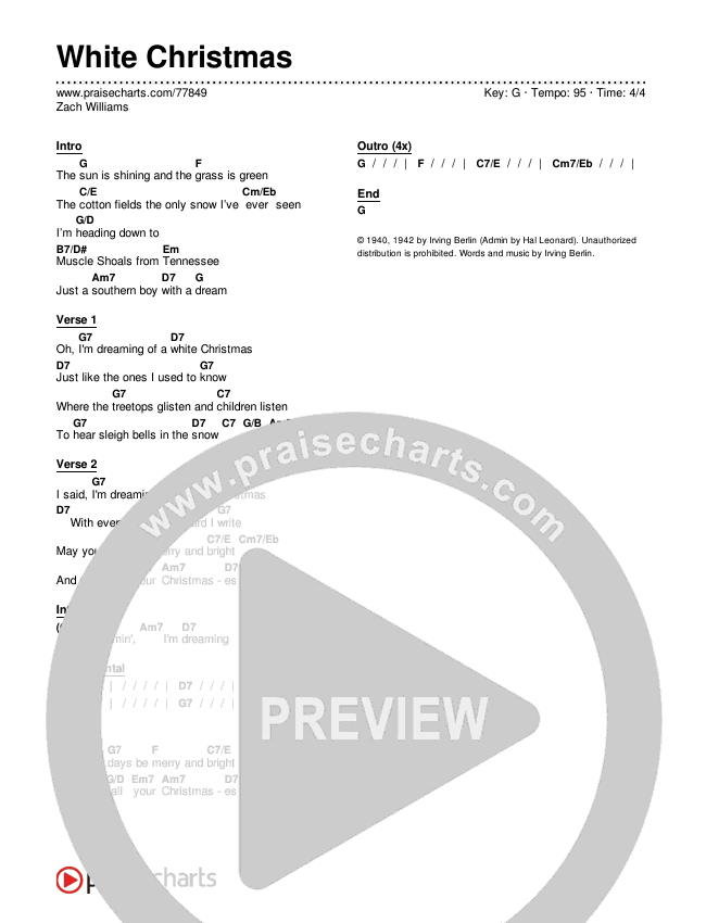 White Christmas Chords & Lyrics (Zach Williams)