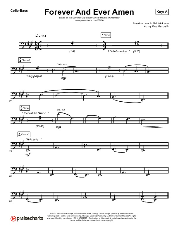 Forever And Ever Amen Cello/Bass (Maverick City Music / Brandon Lake / Phil Wickham)