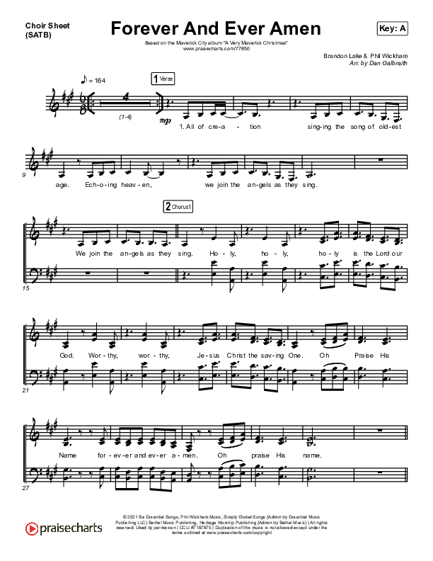 Forever And Ever Amen Choir Vocals (SATB) (Maverick City Music / Brandon Lake / Phil Wickham)
