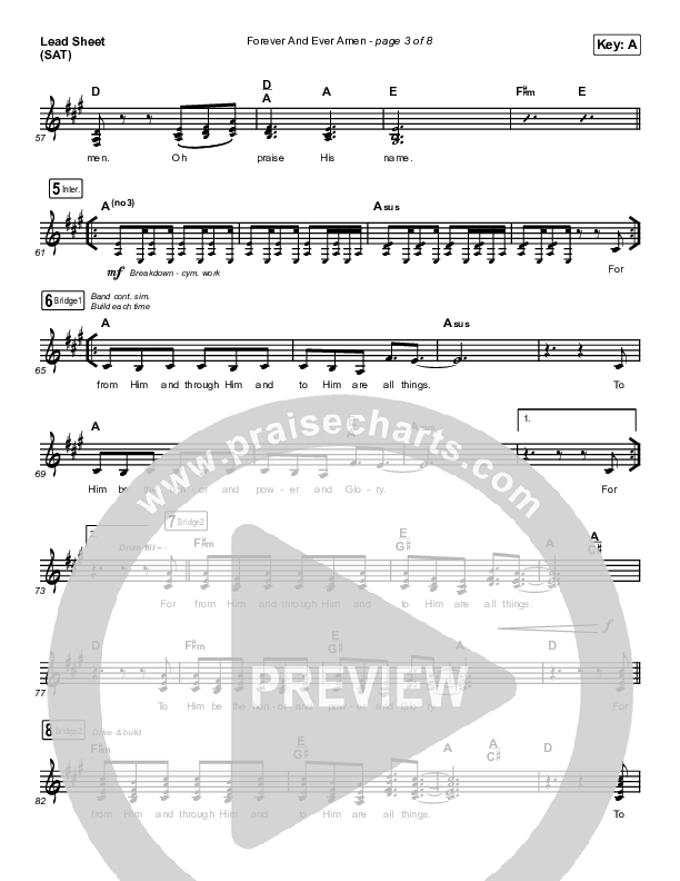 Forever And Ever Amen Lead Sheet (SAT) (Maverick City Music / Brandon Lake / Phil Wickham)