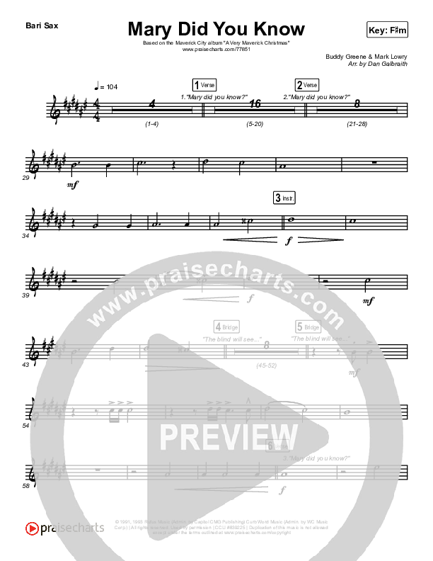 Mary Did You Know Bari Sax (Maverick City Music / Lizzie Morgan / Chandler Moore)