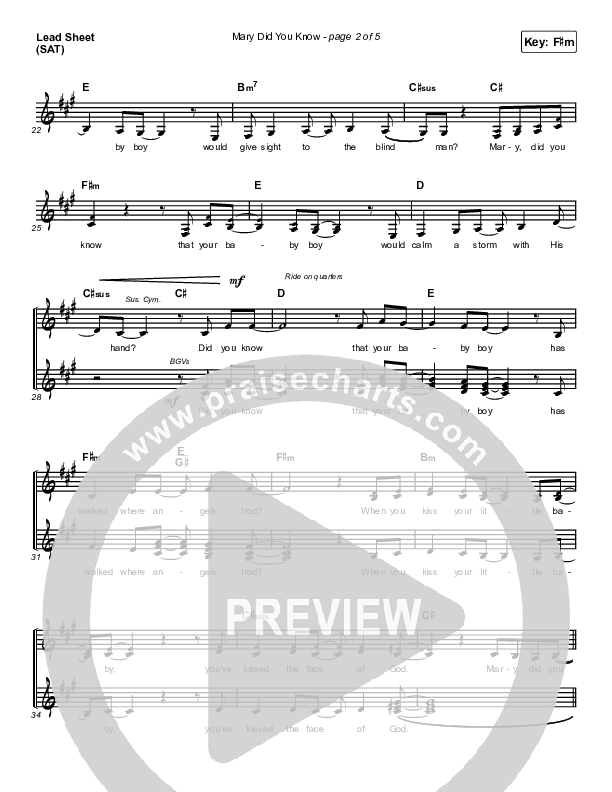 Mary Did You Know Lead Sheet (SAT) (Maverick City Music / Lizzie Morgan / Chandler Moore)