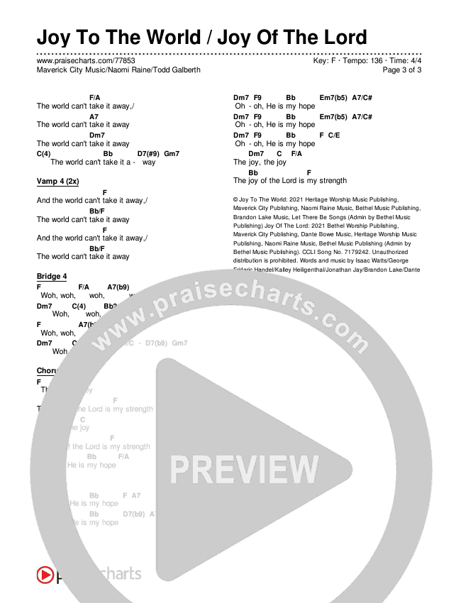 Joy To The World / Joy Of The Lord Chords & Lyrics (Maverick City Music / Naomi Raine / Todd Galberth)