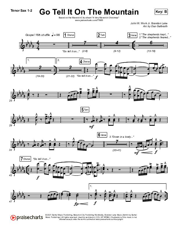 Go Tell It On The Mountain Tenor Sax 1/2 (Maverick City Music / Melvin Chrispell III / Chandler Moore)
