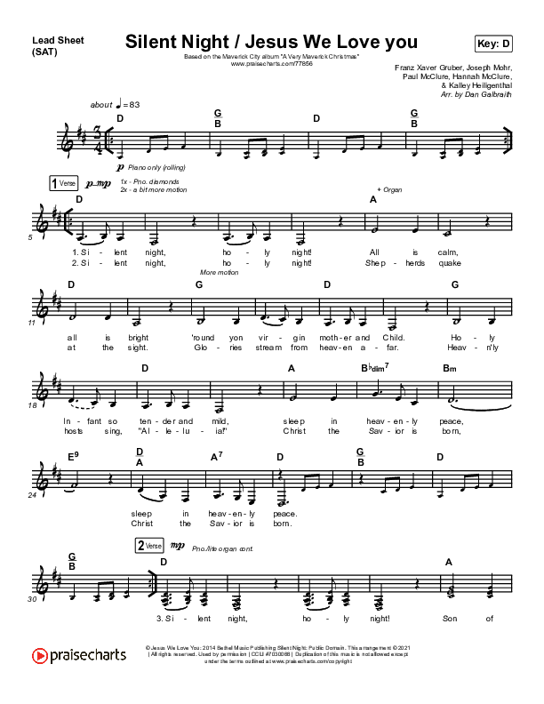 Silent Night / Jesus We Love You Lead Sheet (SAT) (Maverick City Music / Brandon Lake / Phil Wickham / Kim Walker-Smith)