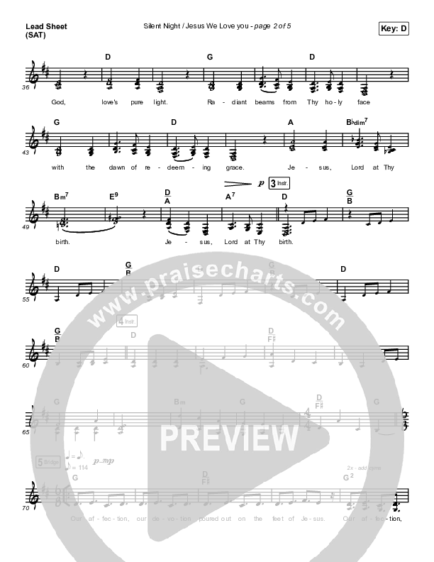 Silent Night / Jesus We Love You Lead Sheet (SAT) (Maverick City Music / Brandon Lake / Phil Wickham / Kim Walker-Smith)