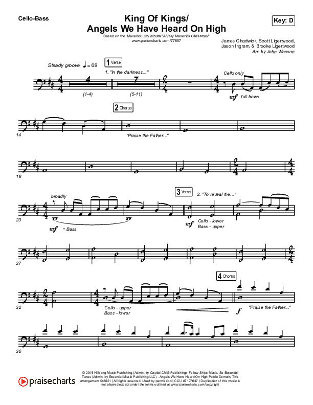 King Of Kings / Angels We Have Heard On High Cello/Bass (Maverick City Music / Naomi Raine / Kim Walker-Smith)