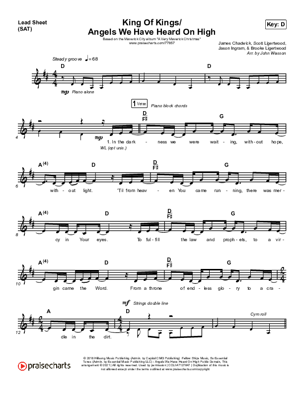 King Of Kings / Angels We Have Heard On High Lead Sheet (SAT) (Maverick City Music / Naomi Raine / Kim Walker-Smith)