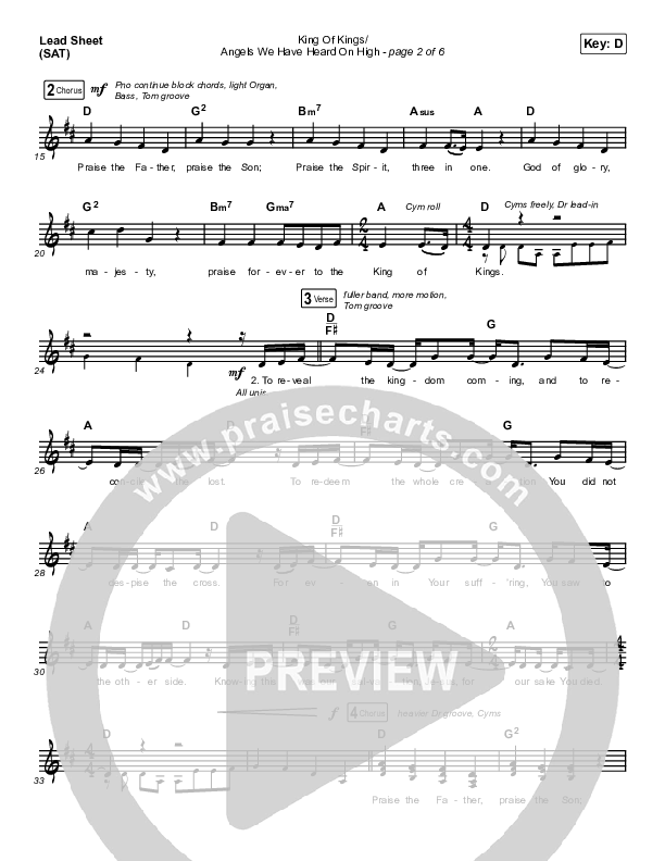 King Of Kings / Angels We Have Heard On High Lead Sheet (SAT) (Maverick City Music / Naomi Raine / Kim Walker-Smith)