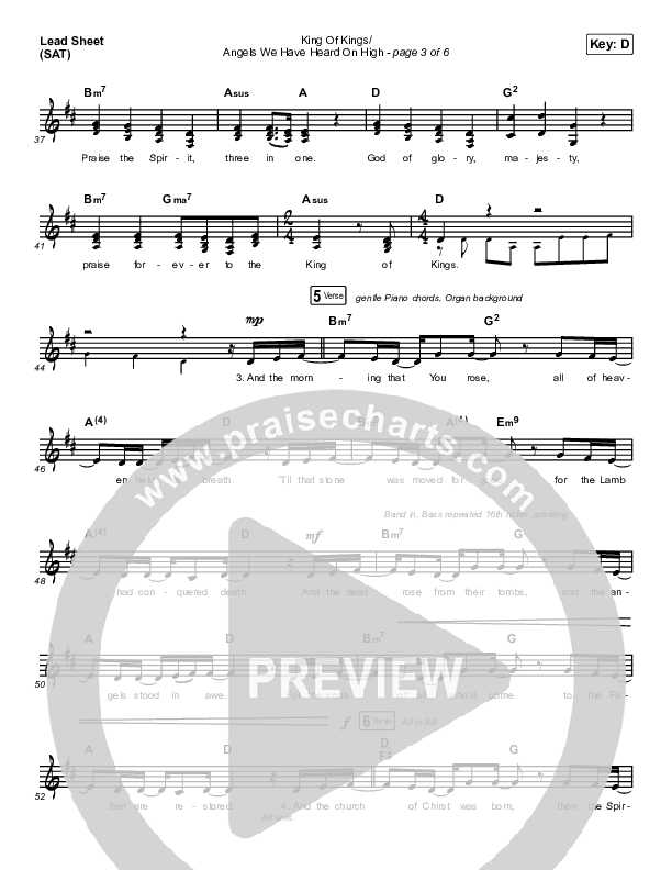 King Of Kings / Angels We Have Heard On High Lead Sheet (SAT) (Maverick City Music / Naomi Raine / Kim Walker-Smith)