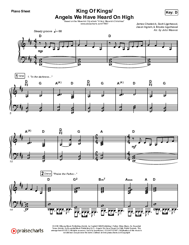 King Of Kings / Angels We Have Heard On High Piano Sheet (Maverick City Music / Naomi Raine / Kim Walker-Smith)