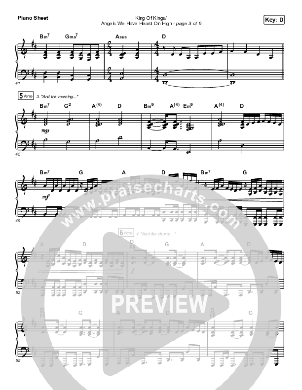 King Of Kings / Angels We Have Heard On High Piano Sheet (Maverick City Music / Naomi Raine / Kim Walker-Smith)