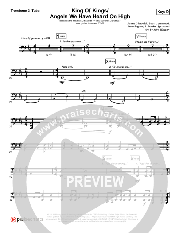 King Of Kings / Angels We Have Heard On High Trombone 3/Tuba (Maverick City Music / Naomi Raine / Kim Walker-Smith)