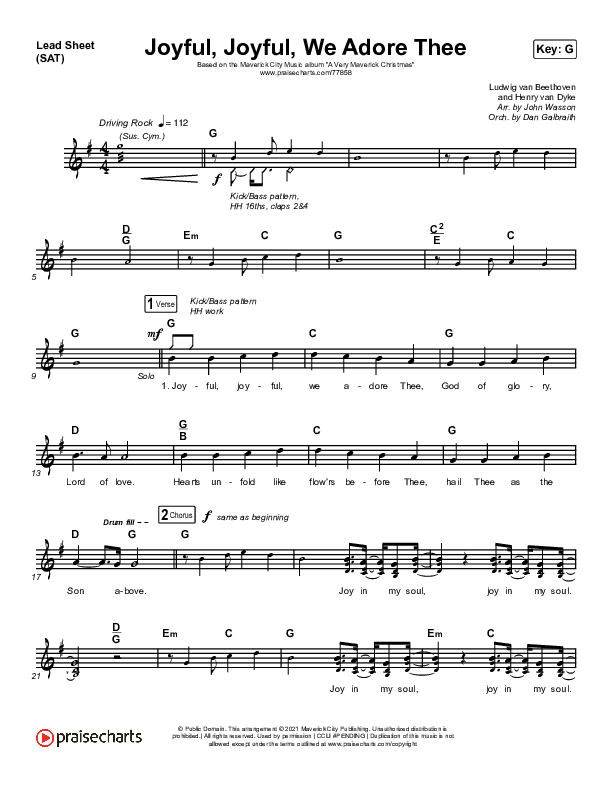Joyful Joyful We Adore Thee Lead Sheet (SAT) (Maverick City Music / Ryan Ofei)