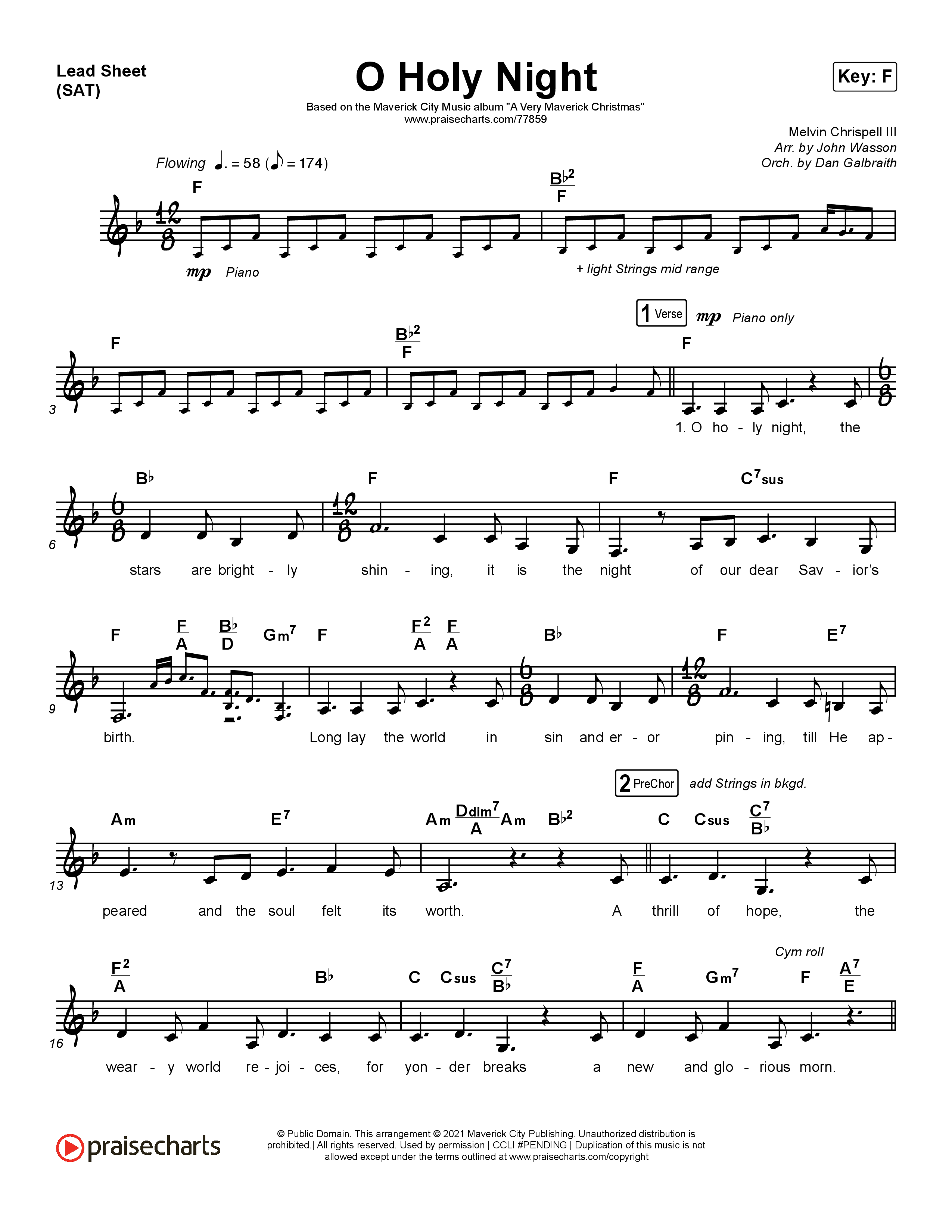 O Holy Night Lead Sheet (SAT) (Maverick City Music / Melvin Chrispell III)